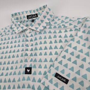 Bad Birdie Mens Small Golf Polo Shirt Teal White Triangle Geometric AOP Print S
